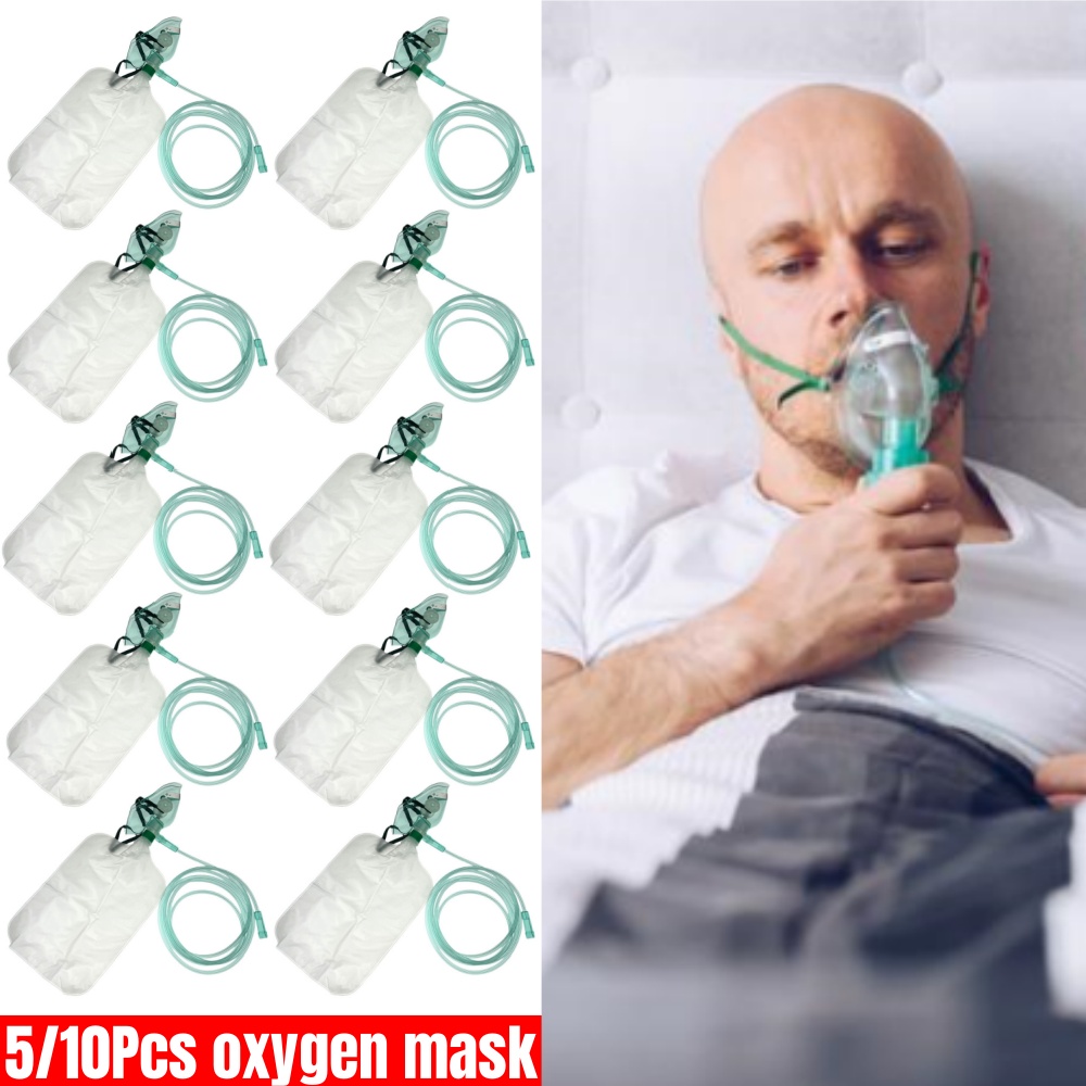 Oxygen Mask Non-Rebreather - 5-10개 일회용 성인용 고농도 산소 마스크(튜브